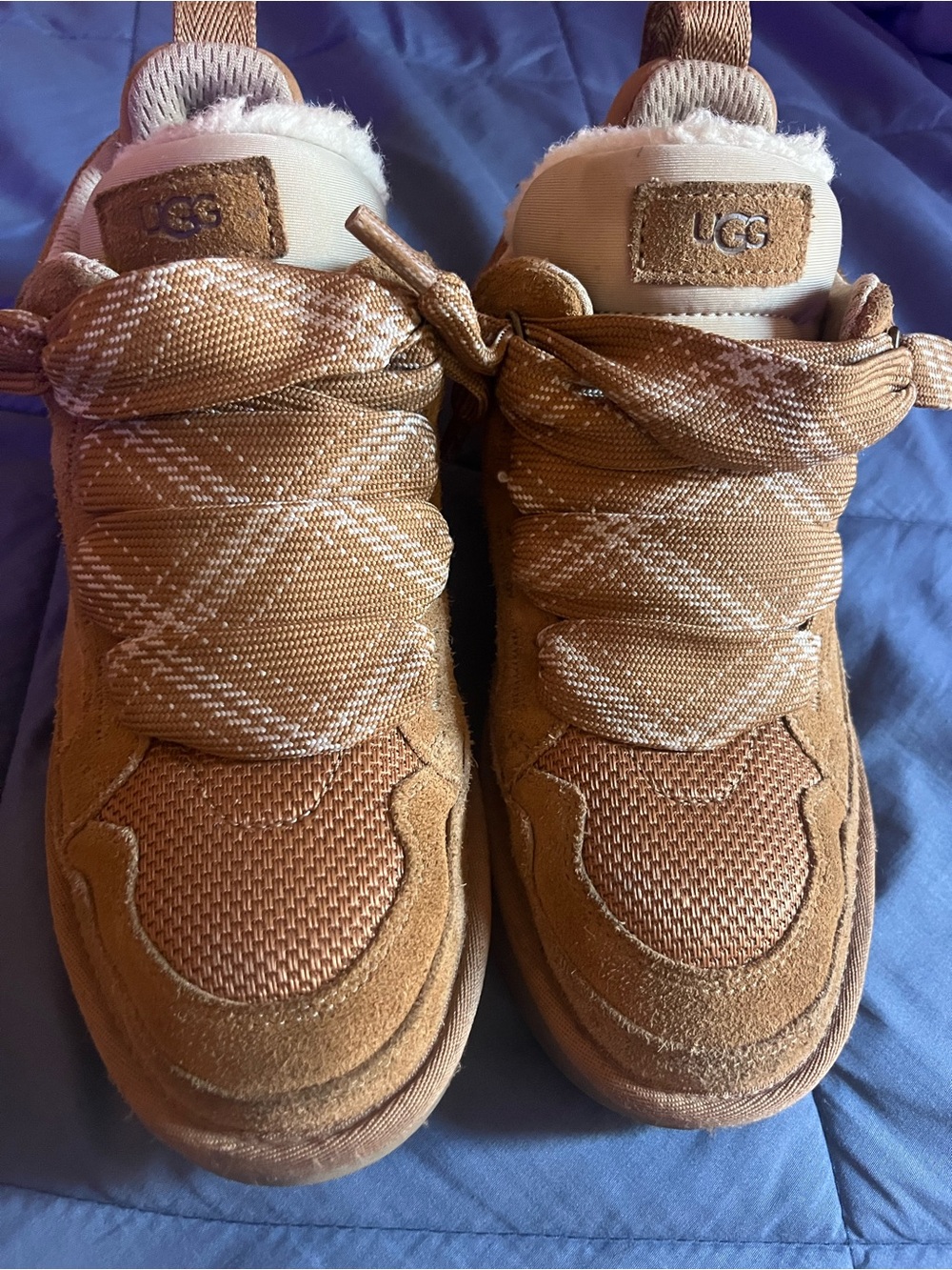 UGG Kids Tan Plaid-Detail Lace-Up Sneakers